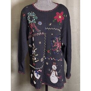 Carolyn Taylor VTG Christmas Holiday Sweater Women L Beaded Design